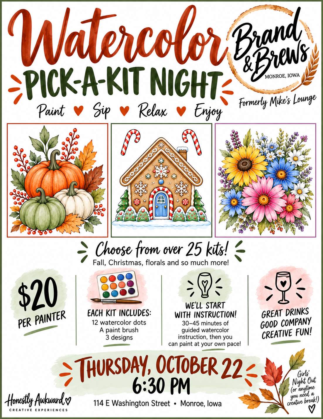 Brand & Brews - Watercolor Pick-A-Kit Event (Monroe)